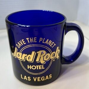 Hard Rock Hotel Las Vegas Cobalt Blue Save The Planet Glass Mug Cup Made in USA